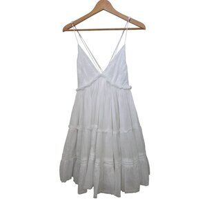 NWT UO Kimchi Blue Aria White Strappy Tiered Ruffle Babydoll Mini Dress Sz L